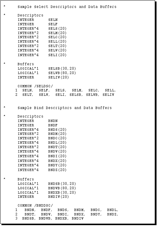 Sample SQLDA Variables and Data Buffers Sample SQLDA Variables and Data Buffers